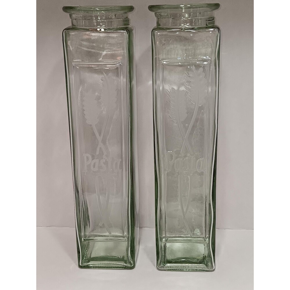 Vintage Glass Pasta Storage Jars  – Pantry Organization Containers – Set of 2